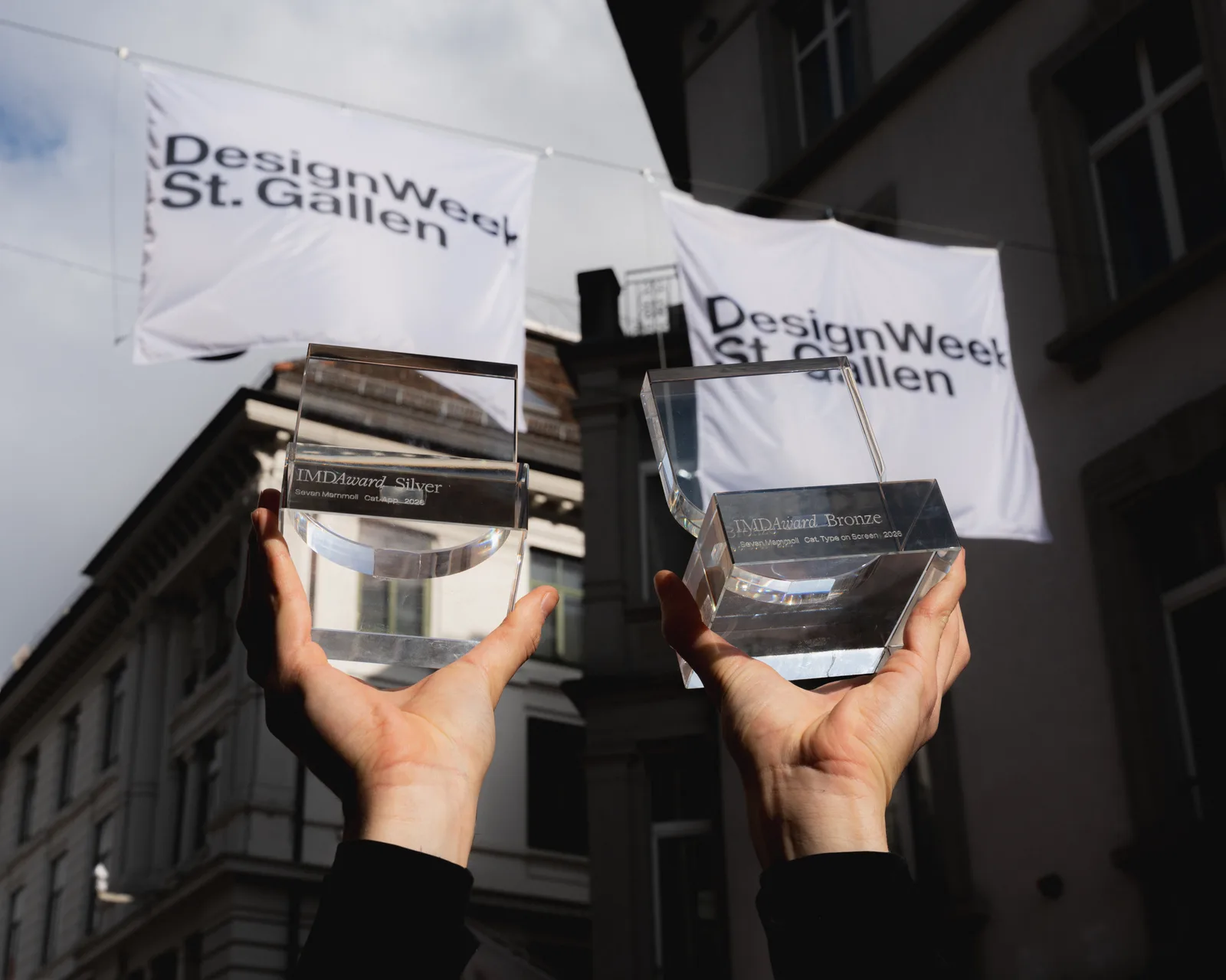 IMD Award trophies close-up at Design Week