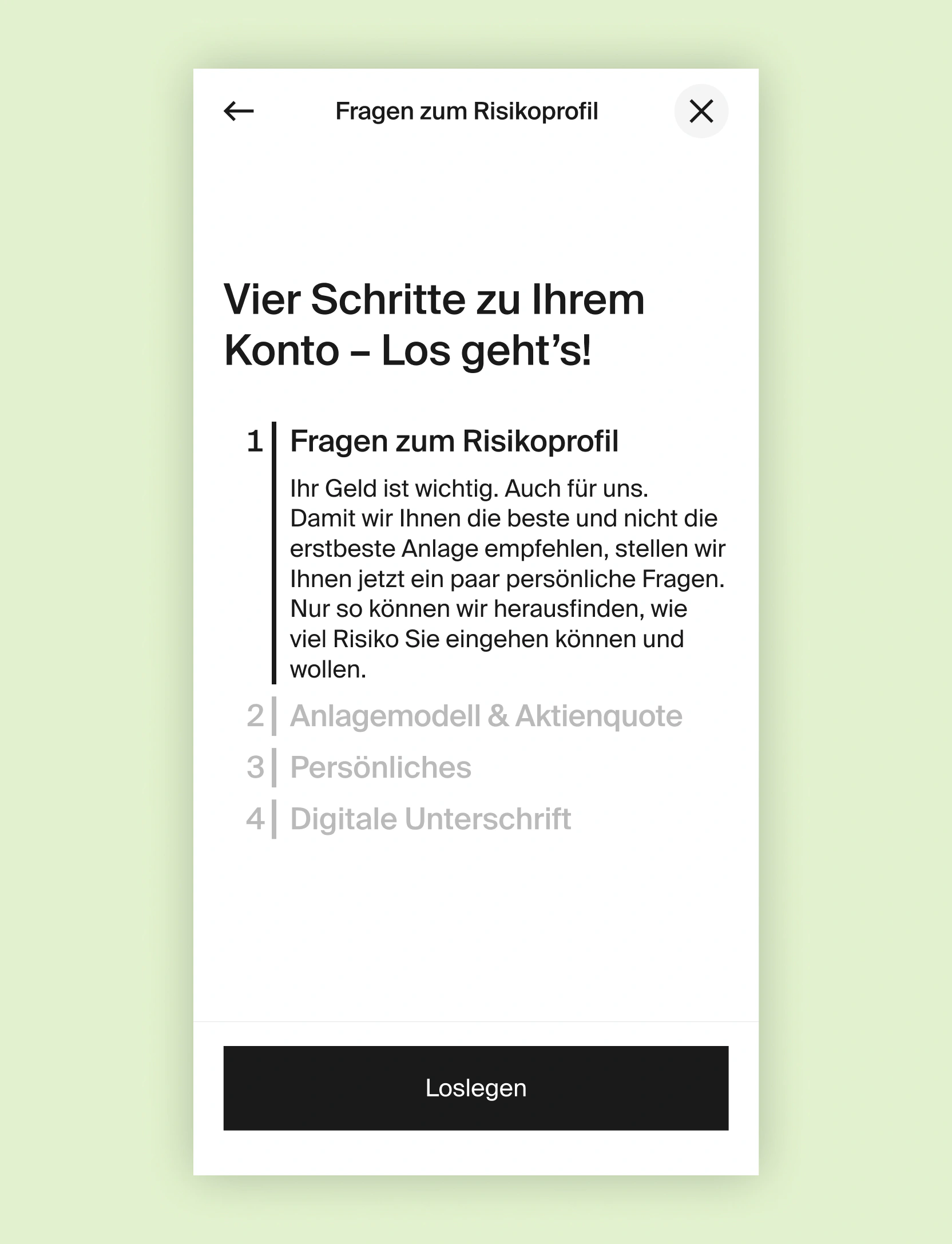 Descartes mobile onboarding screen with form fields on dark UI