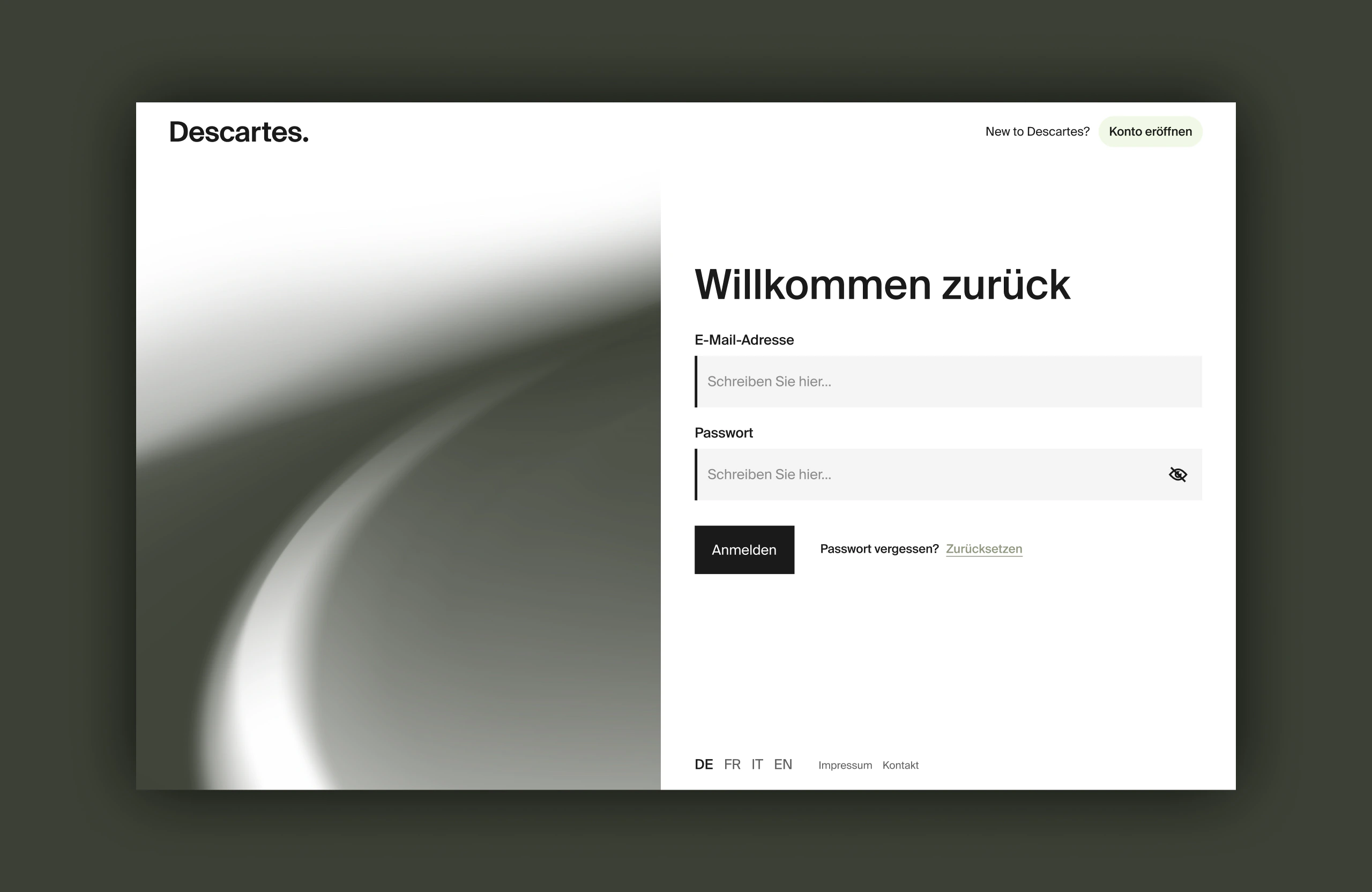 Responsive Descartes marketing layout on desktop displays