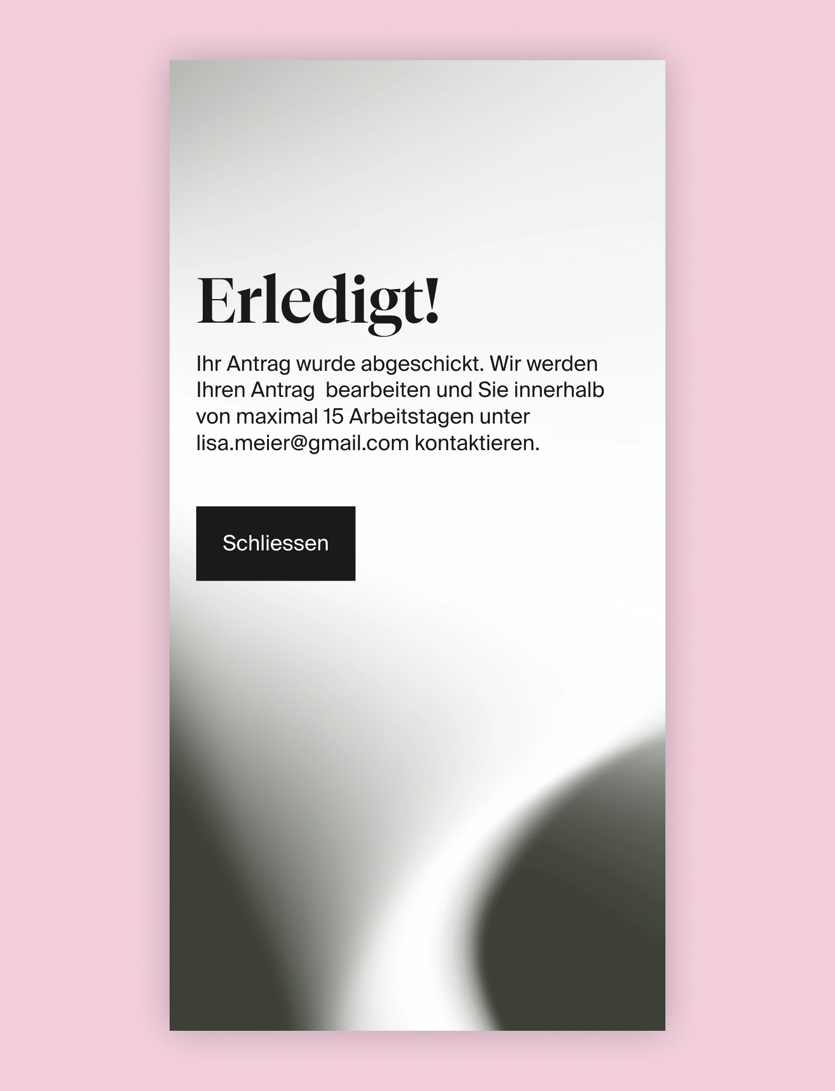 Success message UI on a soft rose-tinted panel in the Descartes product