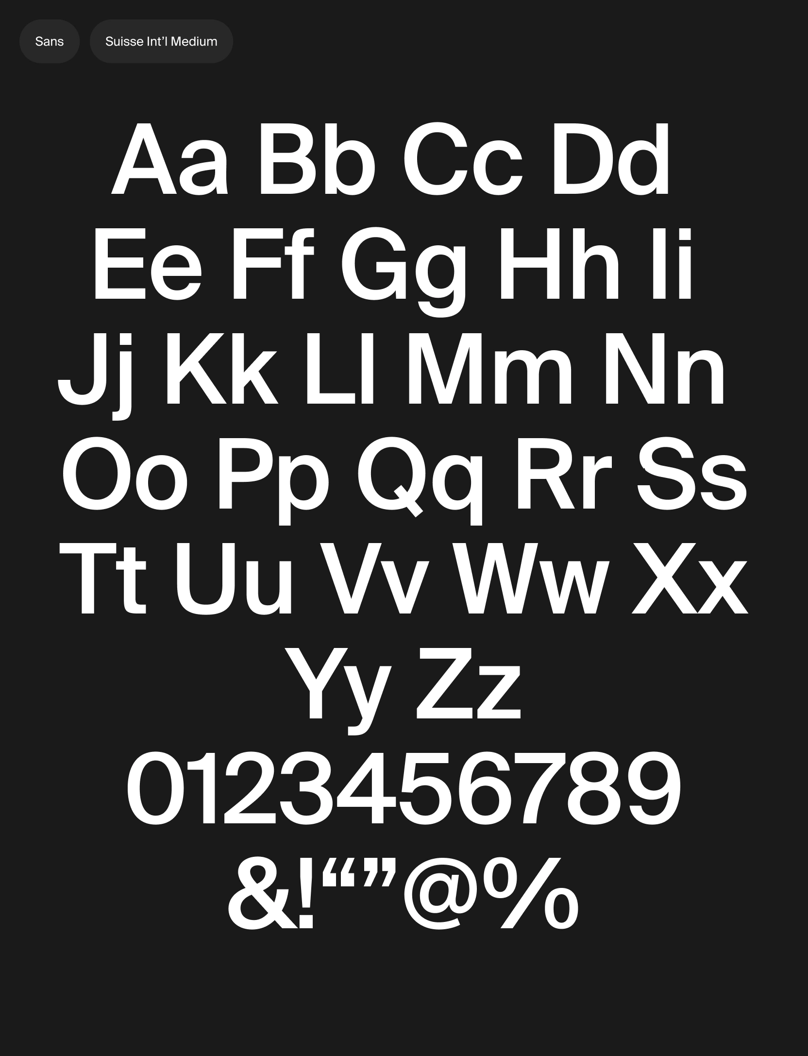 Suisse Intl typography specimen for Descartes brand