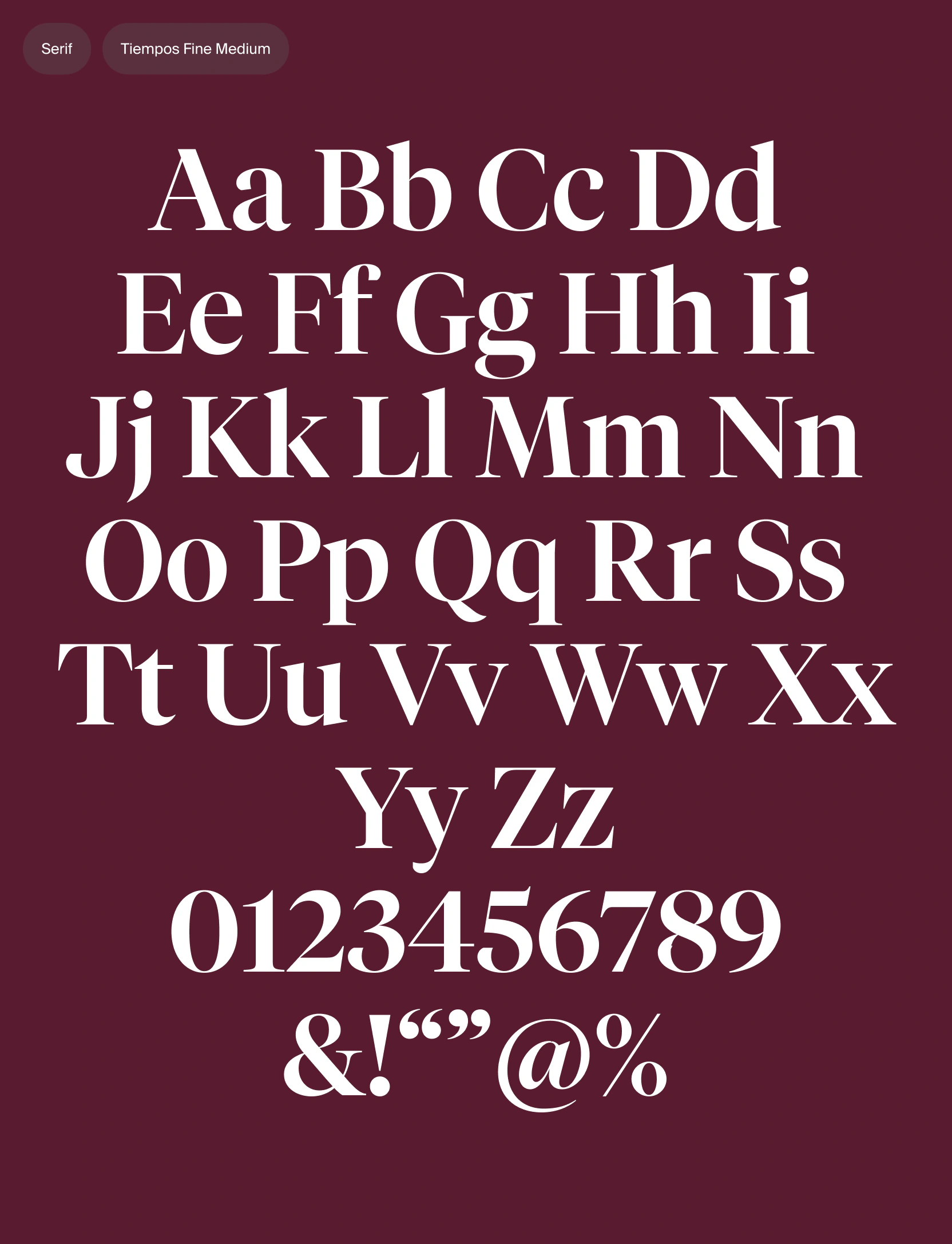 Tiempos Fine typography specimen for Descartes brand