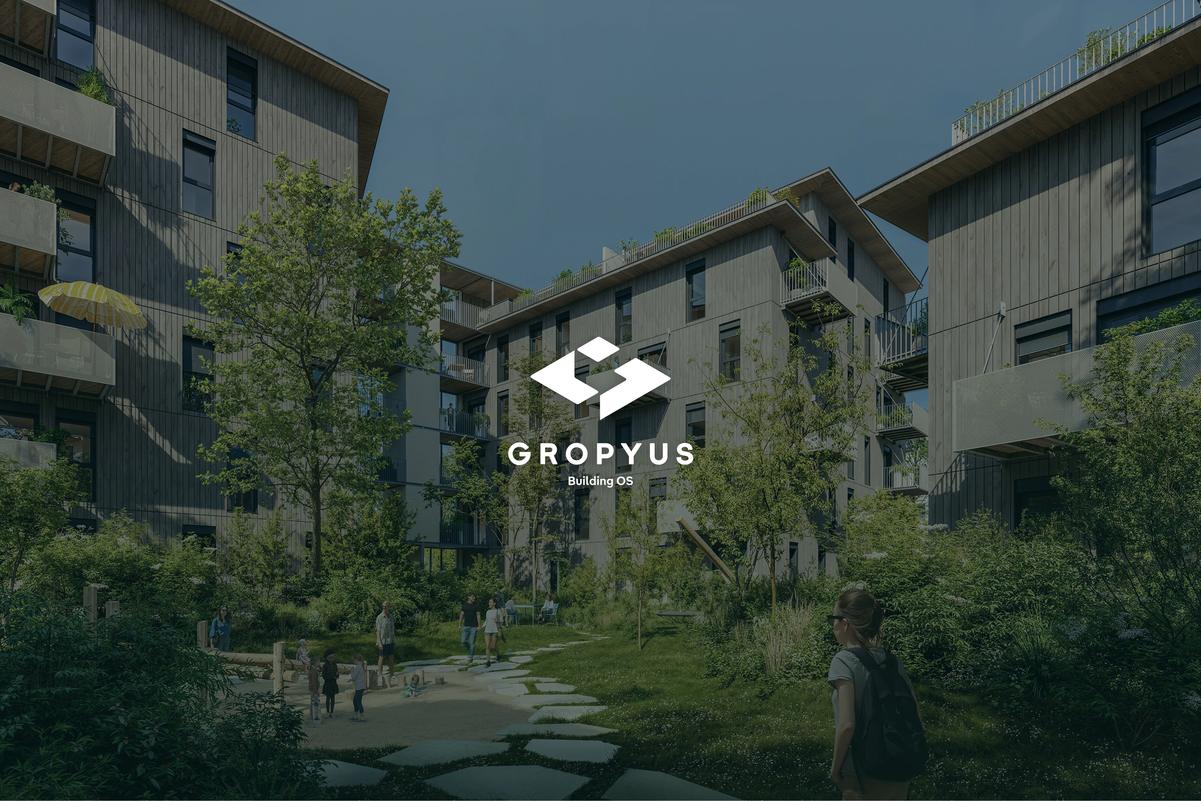 GROPYUS Building OS — wide case-study banner and product presence