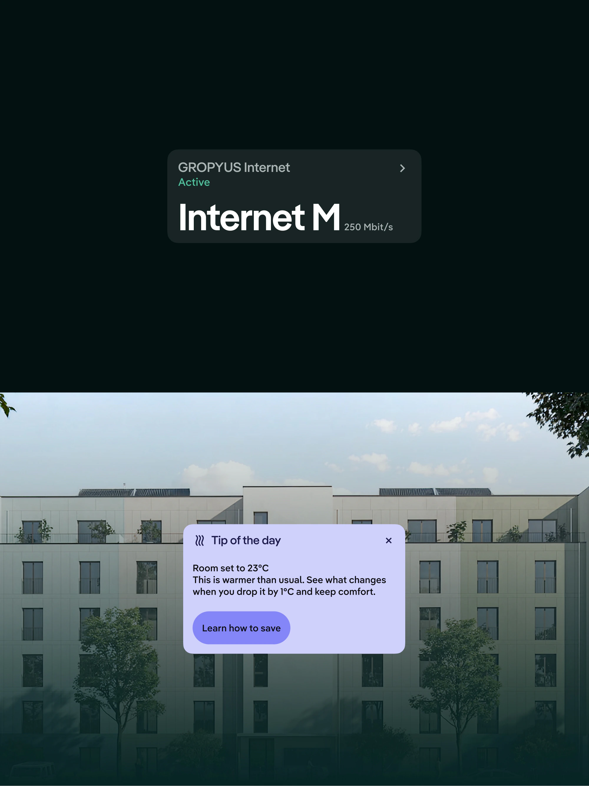 GROPYUS Building OS — interaction pattern, cards and content