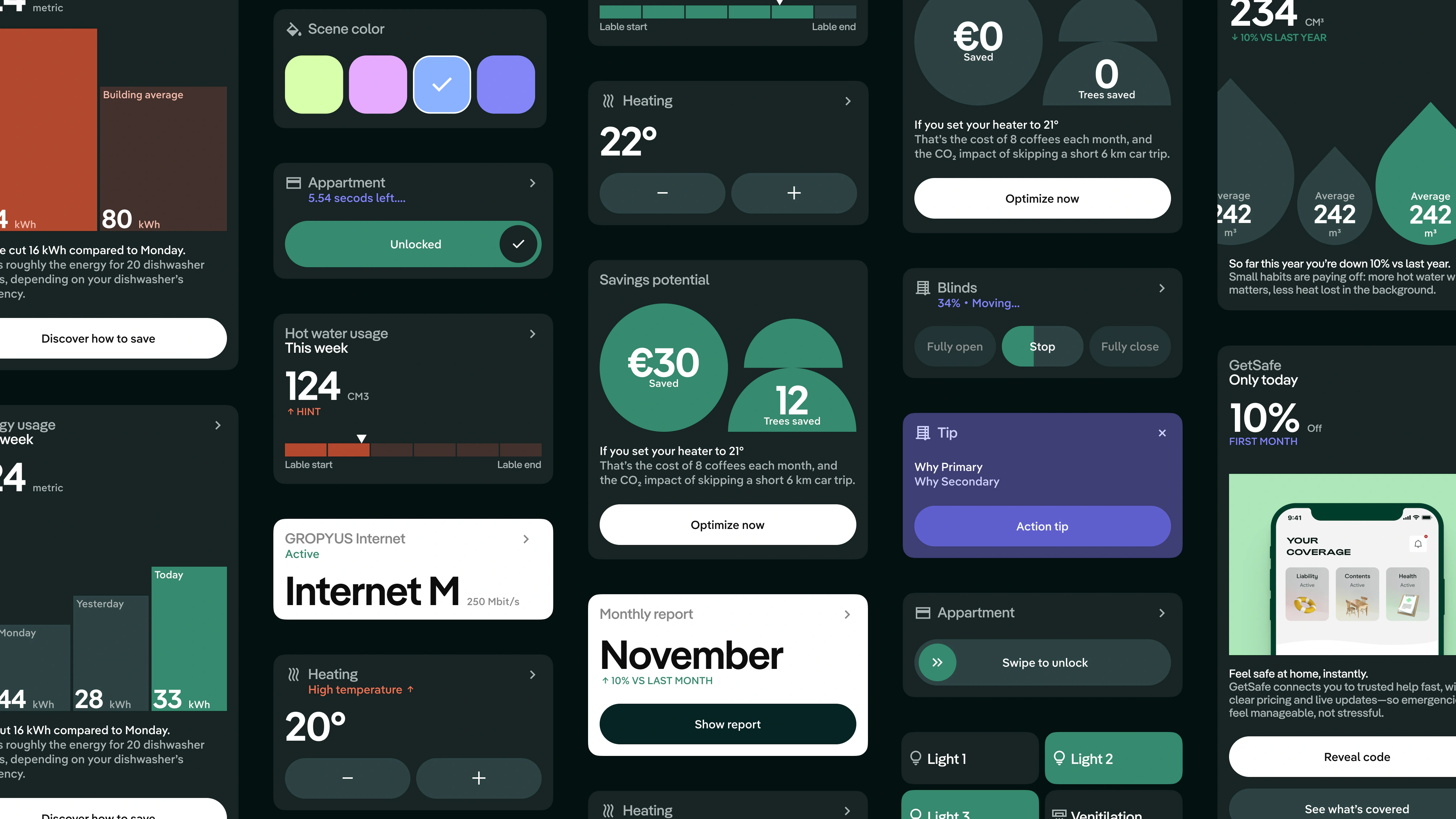 GROPYUS Building OS — full-width product still, controls and home surfaces