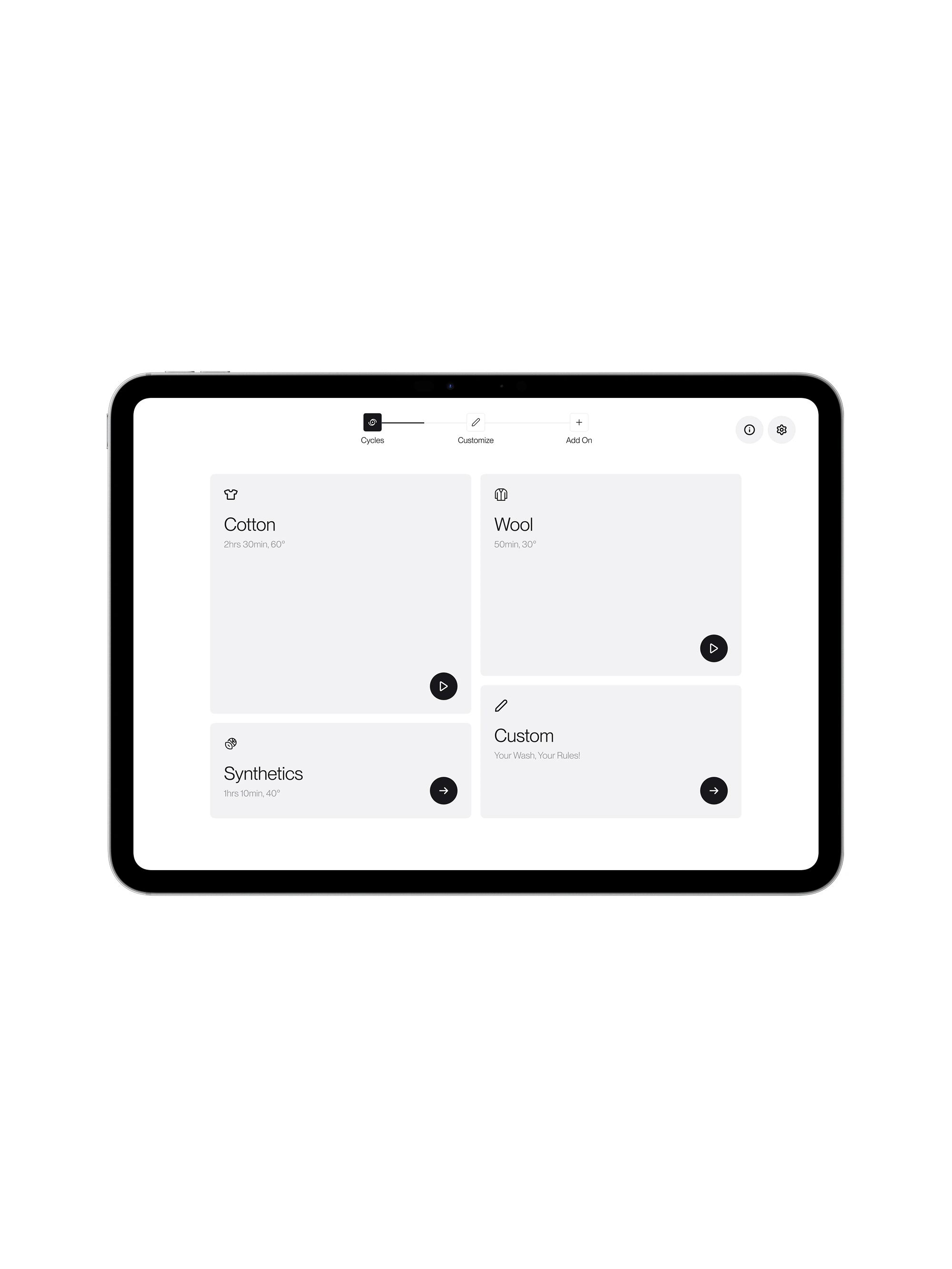 Laundry OS — cycle language and calm guidance alongside the machine UI