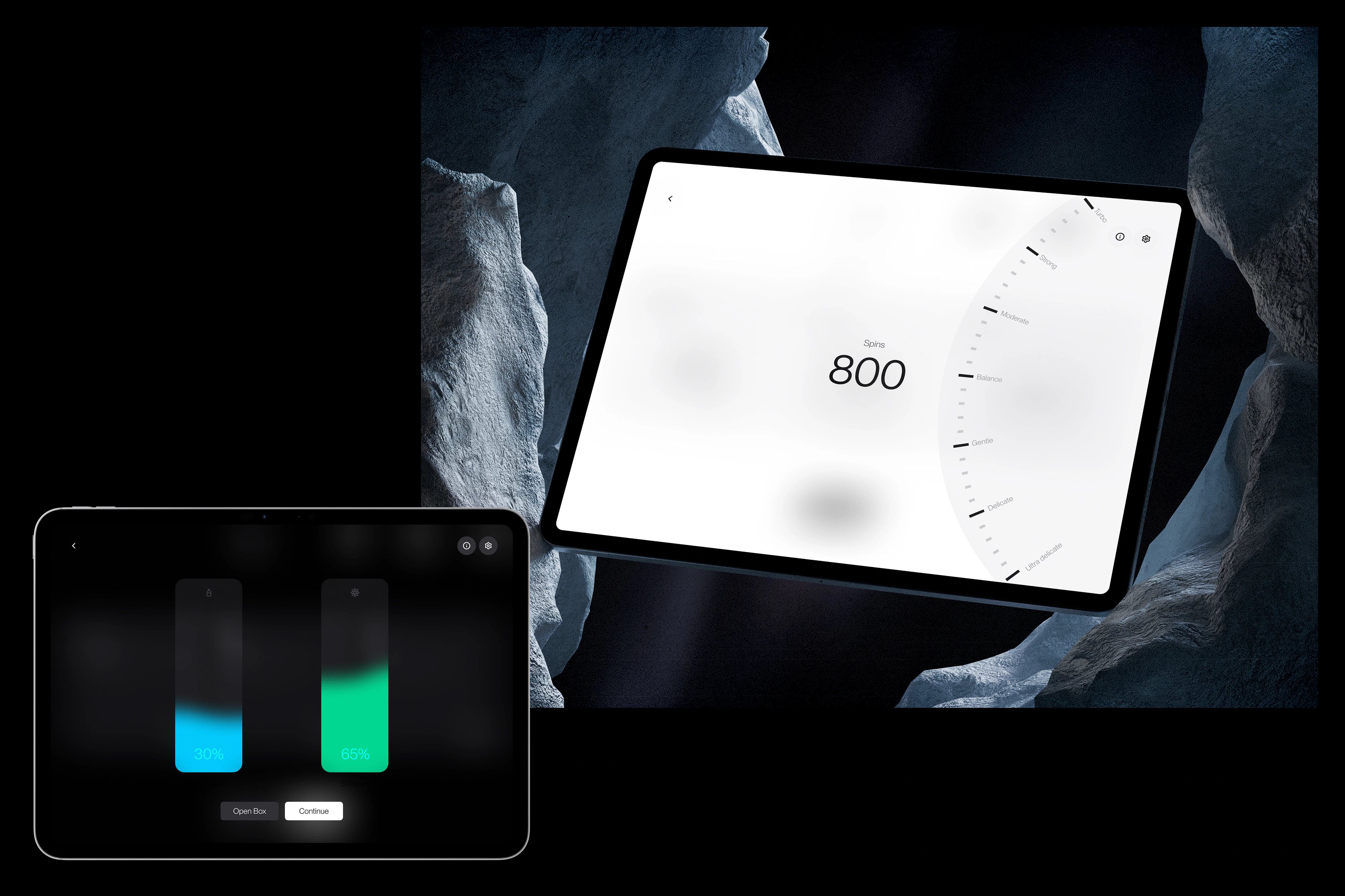 Laundry OS — landscape spread of the interface system in context