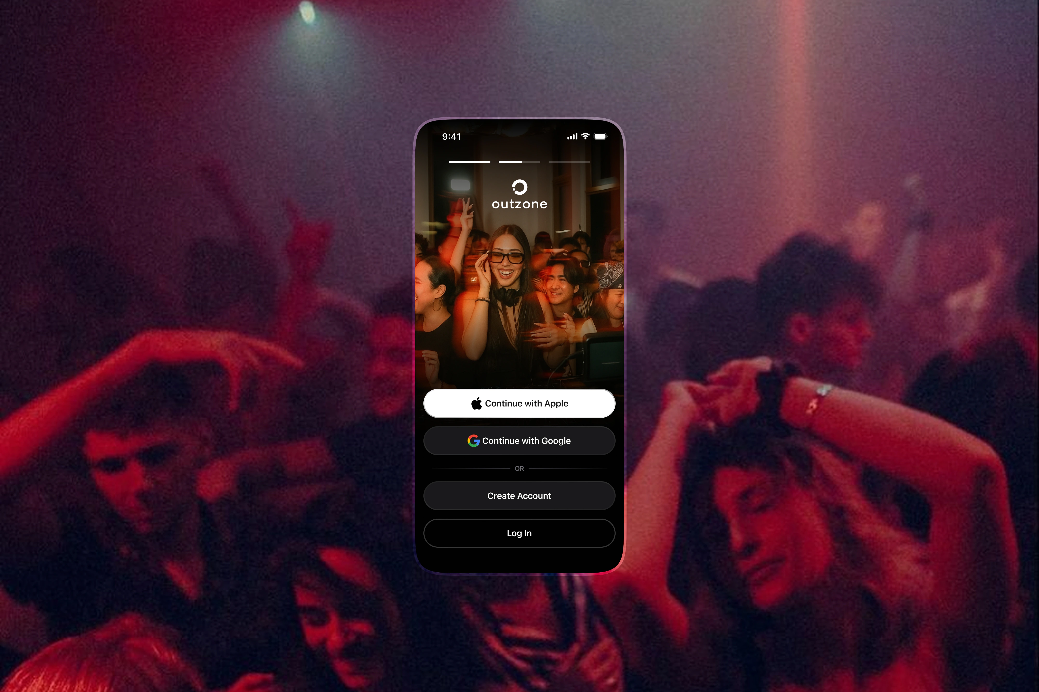 OutZone — wide case-study banner and product spread