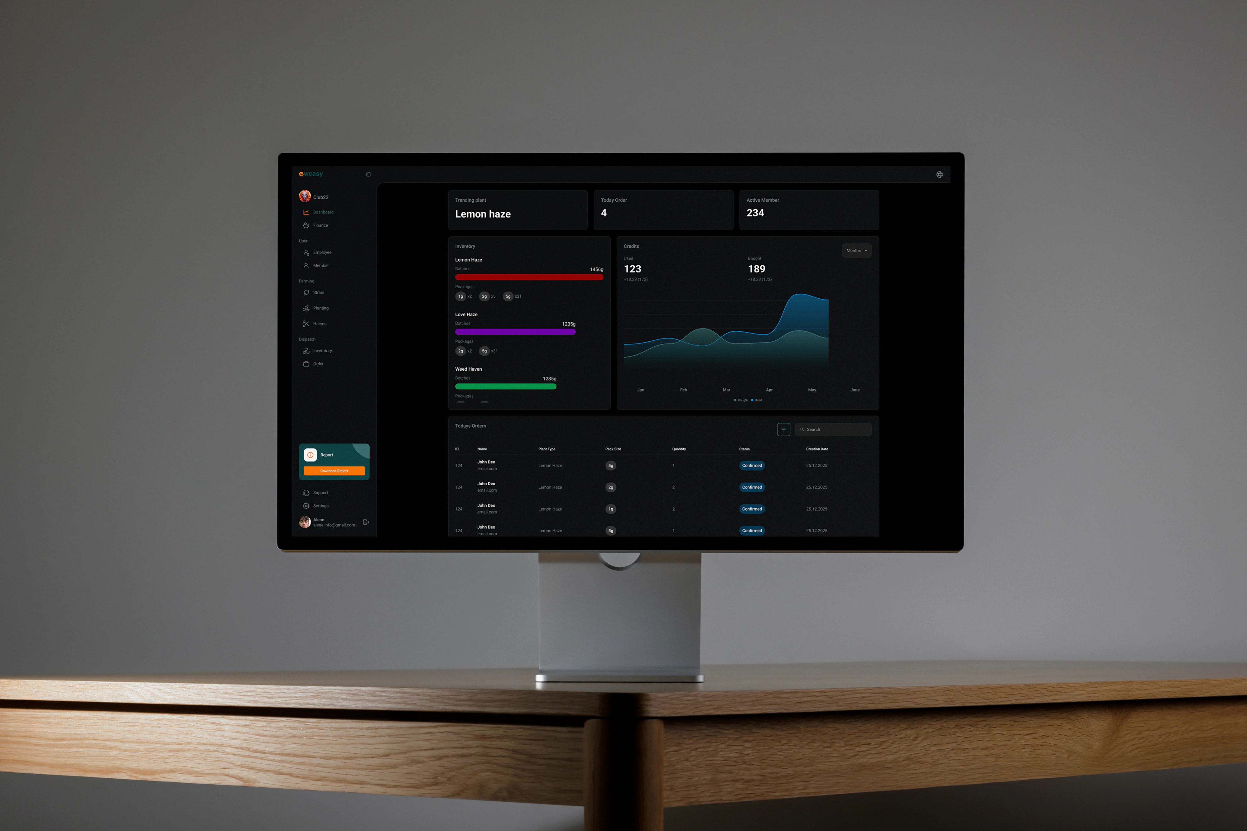 Weasy — product spread: member app and club management dashboard